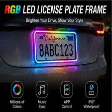 1pcs App Rgb Led Light Car Front Rear License Plate Frame With Brake Flash Warni