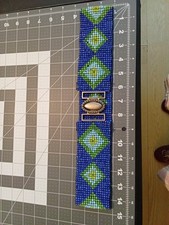 Vintage Stretch Indian Beaded Belt, Dark Blue, Green, Yellow  Light Blue.