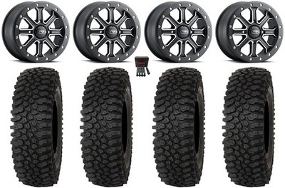 ITP Inertia Bdlk 15'' Wheels Bk +40mm 33'' Roctane ST Tires Kawasaki Mule Pro FXT