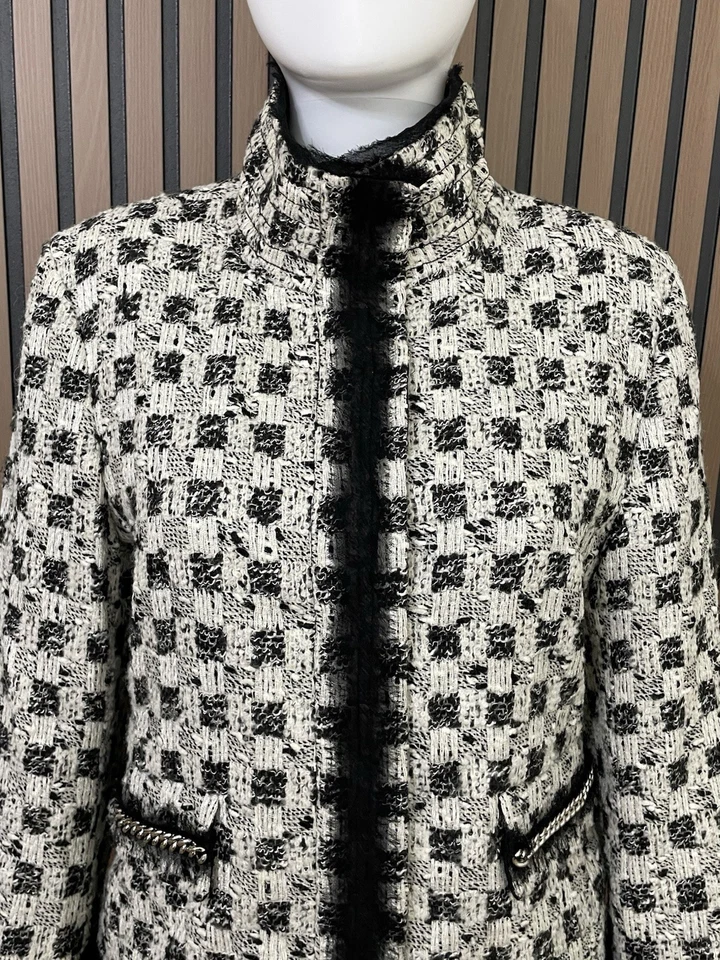 Chaqueta de traje Per Se para mujer 10 blanco tweed encaje adorno mezcla de lana Foto 2 de 4