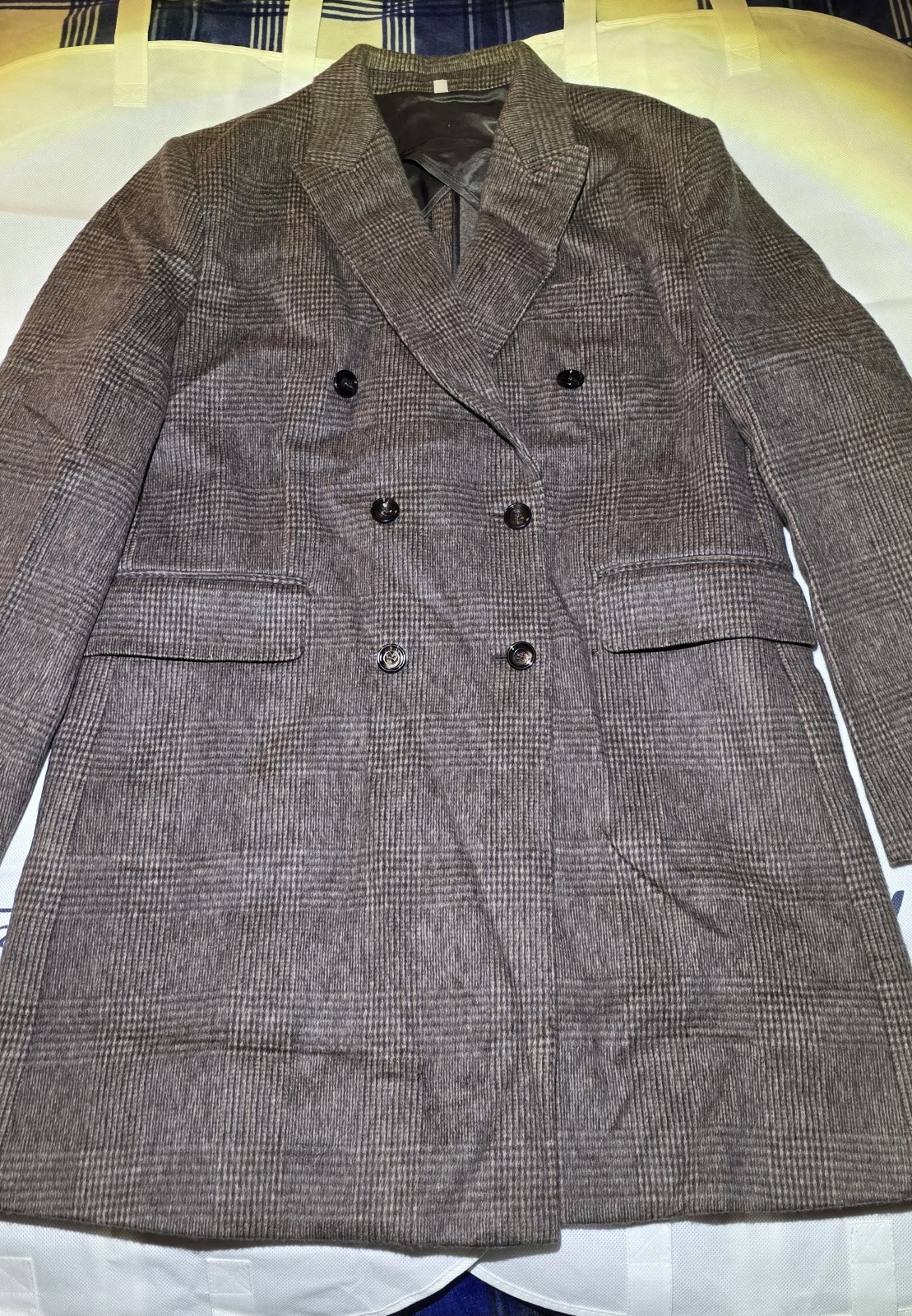 Hardy Amies London Men's Pea Coat Size 44R  Brown patterned winter Coat Jacket