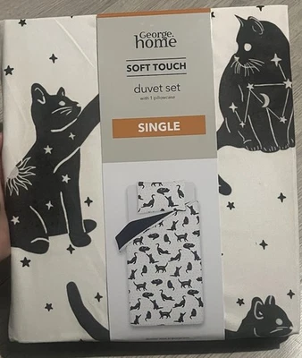 ASDA Black & White Celestial Cats Microfibre Duvet Set