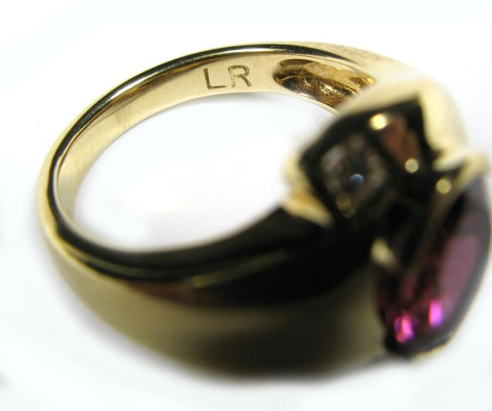 Anillo de cóctel de diamantes turmalina rosa natural de 3 quilates Laura Ramsey de oro amarillo de 14 quilates Foto 4 de 4