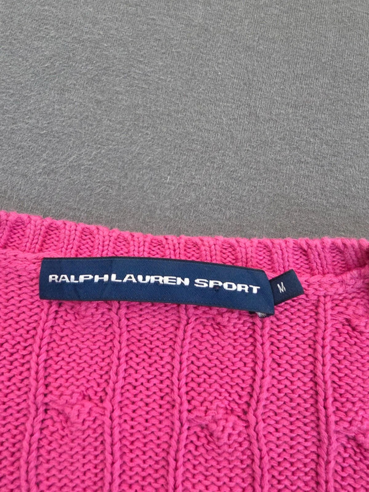 Women’s Pink Ralph Lauren V Neck Cable Knit Jumper Size Medium image 3