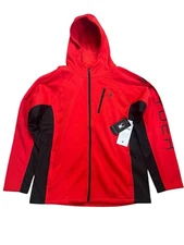 NWT Spyder Mens Large Hydroweb Hooded Softshell Jacket Red Zipper Pockets