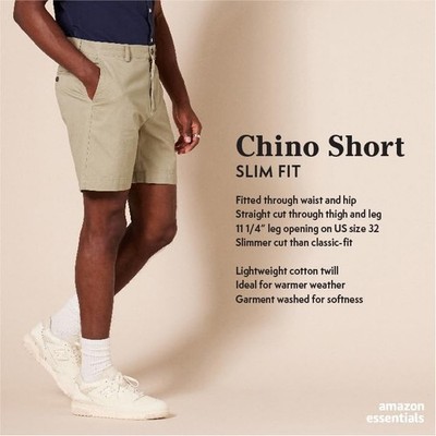 Amazon Essentials Men's Slim-Fit 7'' Chino Short Dark Olive Size 33