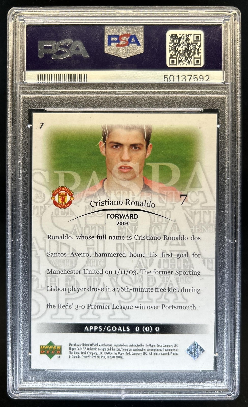 2004 SP Authentic Manchester United Cristiano Ronaldo #7 Man U PSA 6 view 2