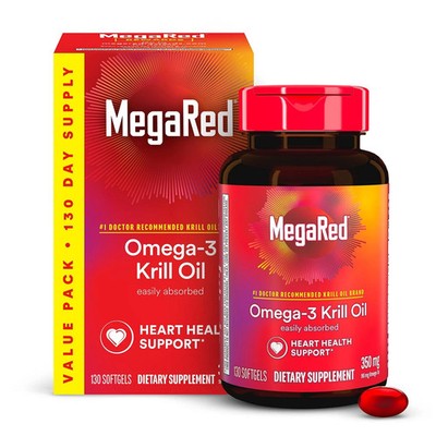 MegaRed - Omega-3 Krill Oil 350mg Heart Health Support Supplement 130 Softgels