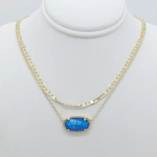 Kendra Scott Elisa Multi Strand Gold Pendant Necklace In Ocean Blue Opal