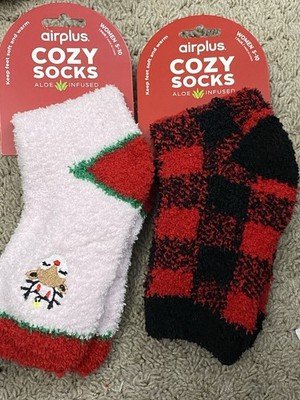 AirPlus Fuzzy Sock Aloe Infused Ultra Comfort 2 Pk Christmas Gingerbread Plaid