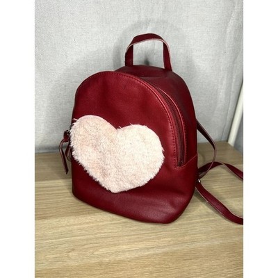 T-shirt & Jeans Love Furever Vegan Red Pink Faux Leather Heart Mini Backpack