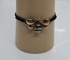 Black Gold Tone Metal Bee Bracelet Rhinestone Adjustable Slide Cord