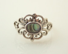 Vintage CW Designer Signed Abalone Shell Filigree Sterling Band Ring 8.75