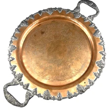 Federal Silver on Copper Serving Tray 14" Butler Round Grapes Handles Heavy VTG