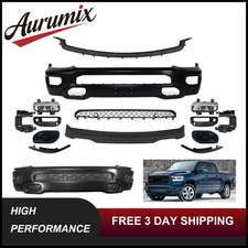 Front Bumper Cover Full Kit W/ Grille & Fog Light Fits 2019-2024 Ram 1500 Steel