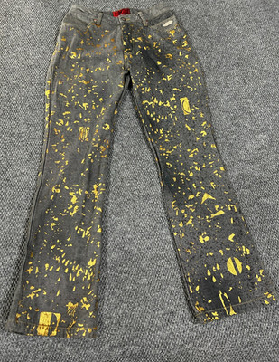 Johnny Blaze jeans womens 9/10 gray gold paint splatter streetwear