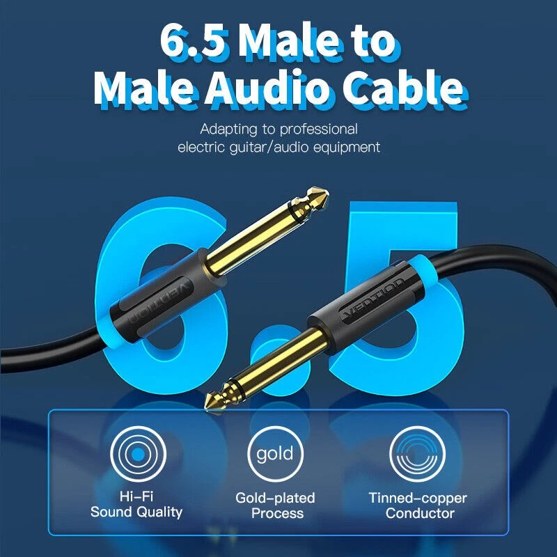 6.35mm 1/4 in Guitar Cable GOLD MONO Jack Plug Cord Patch Cable Electric Bass - Image 2 of 4