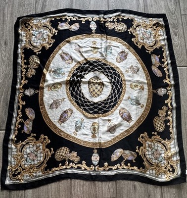 Vintage Metropolitan Museum of Art Echo Fabergé egg  100% Silk Scarf 34 Black