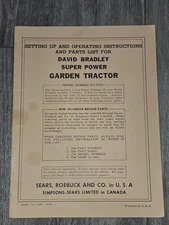 1954 David Bradley Super Power Garden Tractor Model 917.57561 Setup Parts Manual