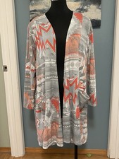 LuLaRoe Pink Grey Aztec CAROLINE XL A-line Mid Thigh Pocket Cardigan Soft Cozy