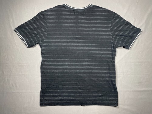 Distortion Men's Gray Striped Henley T-Shirt Short Sleeve Crew Neck Pocket Tee M - Picture 5 of 5