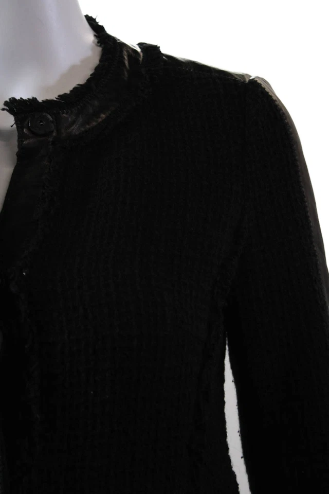 Chaqueta negra Rebecca Taylor para mujer de cuero texturizado con detalles de flecos talla 0 Foto 2 de 4