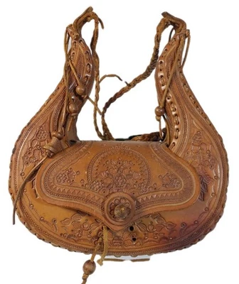 Stunning Unique vintage tooled Artisan leather Wooden Shoulder bag Boho Hippy - Image 1 of 4
