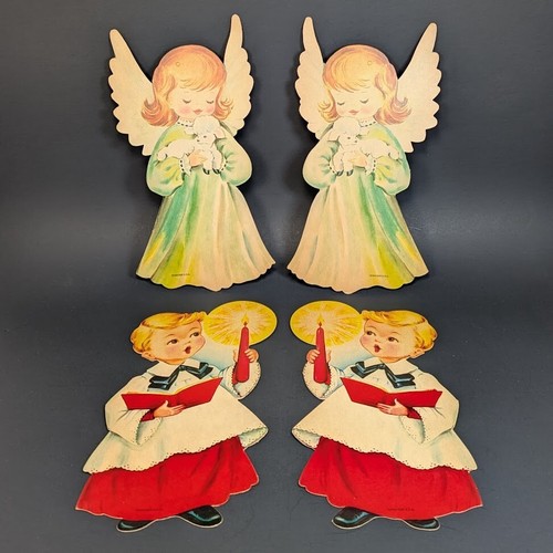 Dennison Paper Cutout Vintage (4) Choir Boy Angel Lamb 8.5" Christmas Easter USA