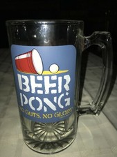 ICUP Huge Glass BEER PONG No Guts No Glory XL 24oz Mug Stein 7" Tall Made in USA