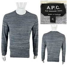 APC Mens XL Crewneck Long Sleeve Gray Heathered Made In Portugal Terry Cotton