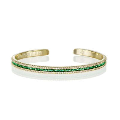 Gold Armreif Armreif Armband mit grünen Zirkonia Steinen für Damen