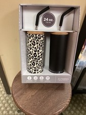 NWOT Member's Mark 24-oz Stainless Steel Insulated Tumblers/ Straws/Wood Lids