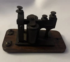 VINTAGE MORSE CODE KEY with WOOD BASE