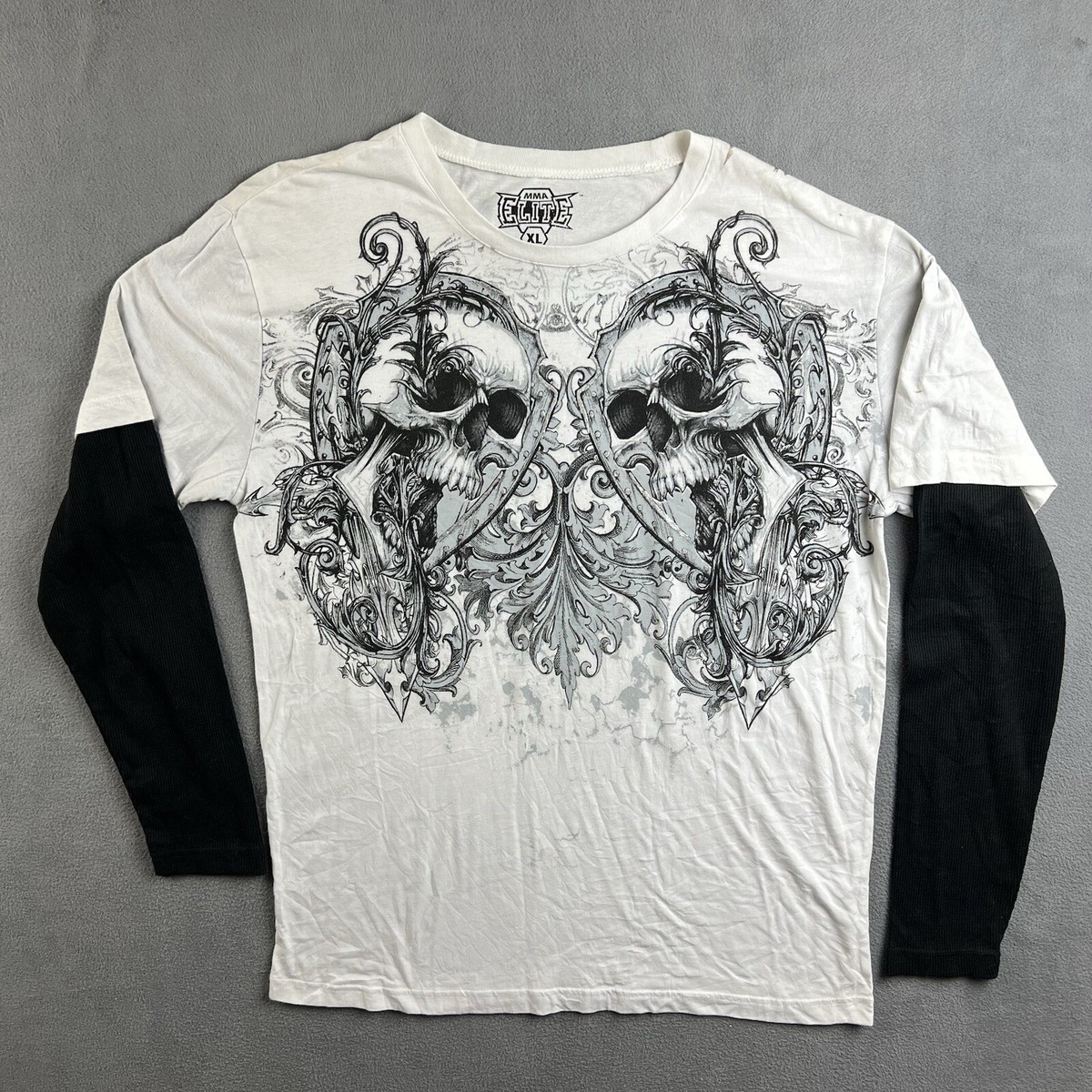 MMA elite XL ダークグレー スカル　ヴィンテージ y2k　 Tシャツ Vintage MMA Elite Shirt Mens XL Gray 2000s Y2K Cross Grunge