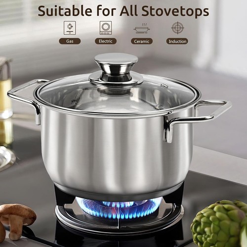 14-Piece Stainless Steel Pots Pans Set Induction Glass Lids & Utensil Set HSEGAR - Picture 3 of 7