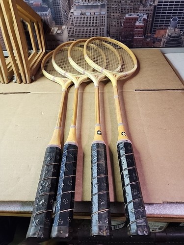 4Vintage Wooden Champion Badminton Rackets Cortland Line Co Company W/Holders - Afbeelding 10 van 13