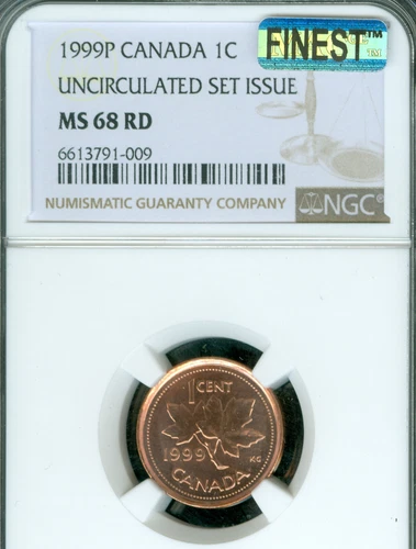 1999 P TEST CANADA CENT NGC MS68 RD PQ MAC FINEST GRADE & SPOTLESS VERY RARE *