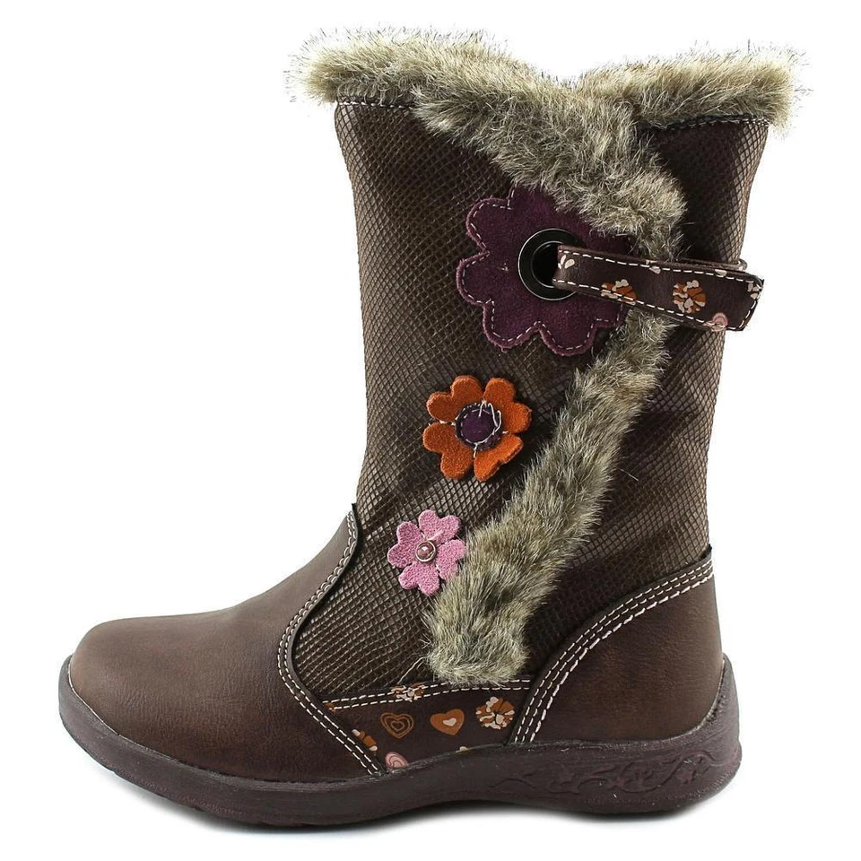 New BKO by Beeko Toddler Girl Makayla II Brown Pink Flowers Fur Winter Boots 11 - Image 2 of 4
