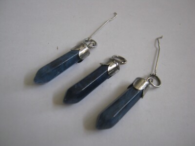 3 Lapis Blue Glass Crystal Blossom w/ Silver Caps 1'' Dangles for Jewelry DIY