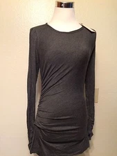 Studio M Women's Long Sleeve Ruched Knit Top Dark Gray XS 
