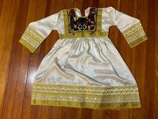 Girls Creamy Beige Ethnic Embroidered Ornamental Dress