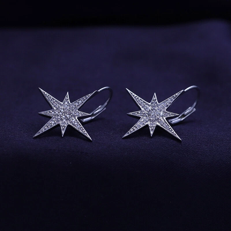 1/5 Ct Diamond Starburst Lever Back Hoop Earrings 10k & 14k Solid Gold Lab Grown - Image 2 of 4