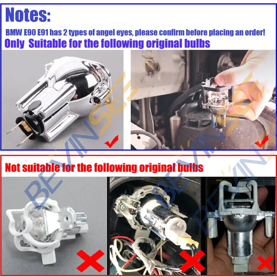 Pair For BMW E90 E91 328i 2006-2011 LED Angel Eyes Halo Ring Marker Light Bulbs - Image 2 of 4