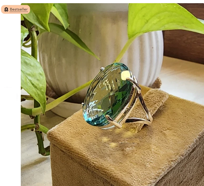 Anillo de promesa de plata de ley 925 hecho a mano con piedras preciosas de aguamarina todas las tallas R453 Foto 3 de 4