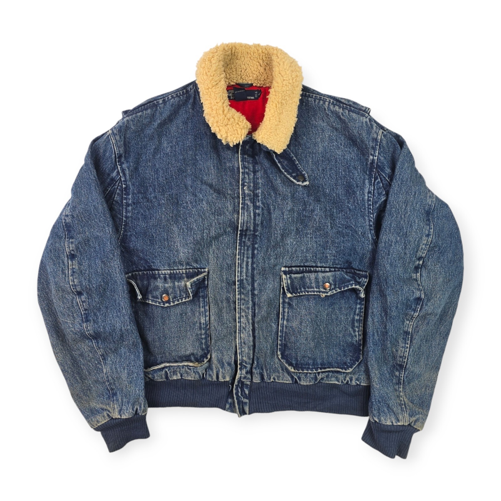 Polo Ralph Lauren Vintage A-2 Shearling Flight Bomber Jacket Blue Men