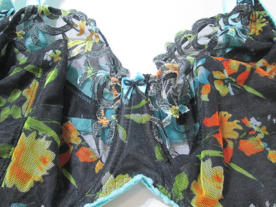 Sujetador Freya Talla M Negro Multi Con Aros Sin Forro Correas Ajustables Encaje Floral Foto 3 de 4