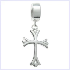 925 Sterling Silver Christian Cross Faith Dangle Bead f/ European Charm Bracelet