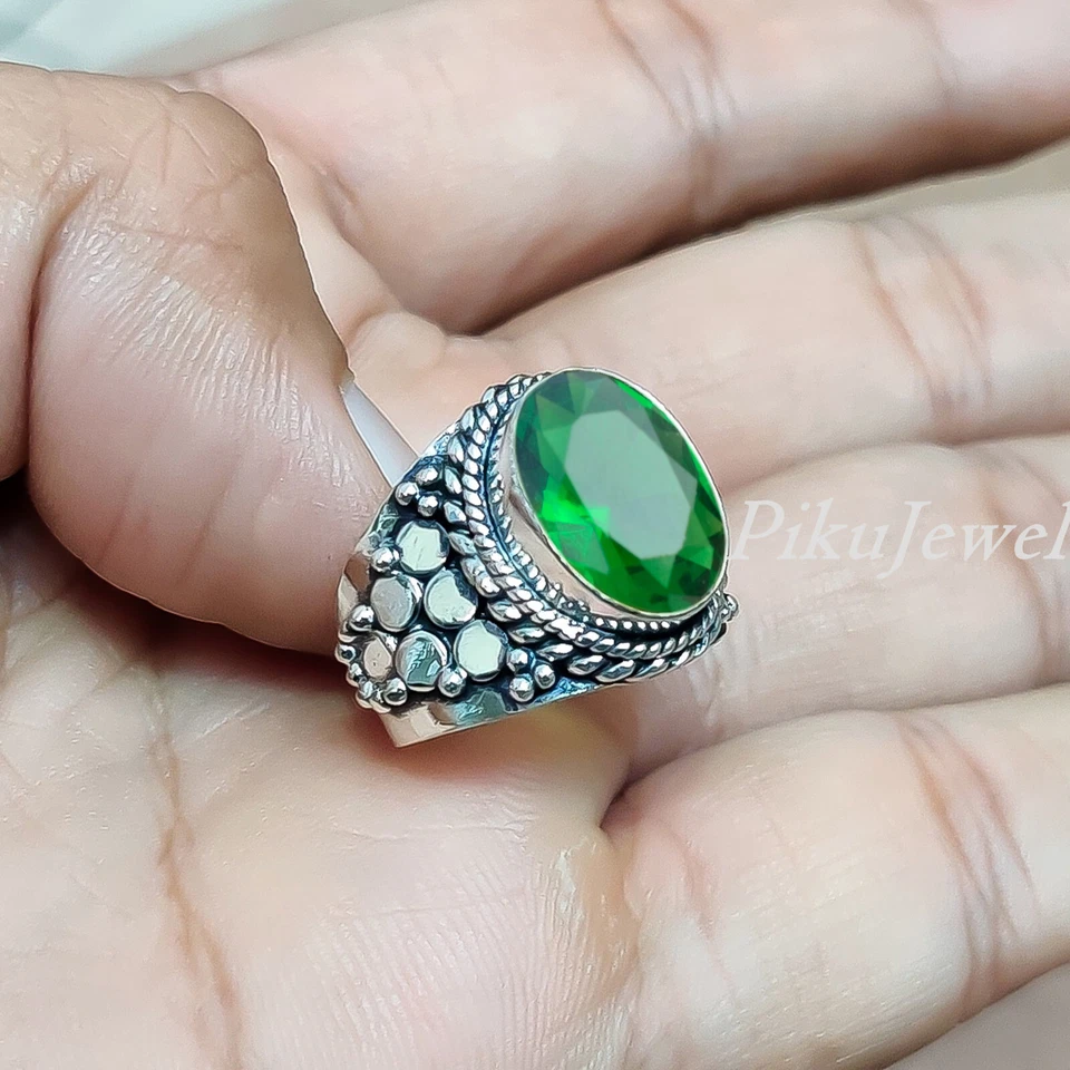 Chrome Diopside Big Gemstone 925 Sterling Silver Handmade Ring Men's Jewelry - Image 2 of 4