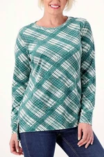 Denim & Co. Printed Velour Pullover Hi-Low Hem Deep Pine Plaid
