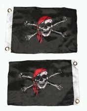 12x18 Jolly Roger Pirate Red Hat DOUBLE SIDED 2ply Premium Flag 12"x18" Grommets